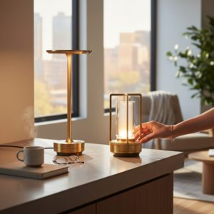 gold led desk lamp with touch control – rechargeable modern design