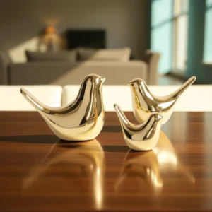 golden decorative bird figurine set – three sizes