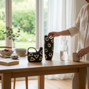 hand painted geometric ceramic vase set – two sizes