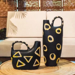 hand painted geometric ceramic vase set – two sizes