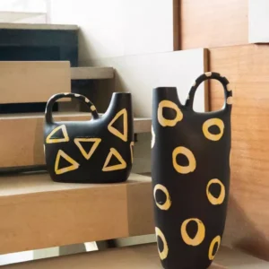 hand painted geometric ceramic vase set – two sizes