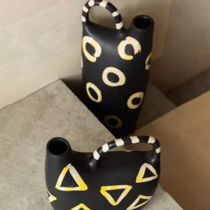 hand painted geometric ceramic vase set – two sizes