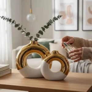 modern gold ceramic vase – minimalist hollow design