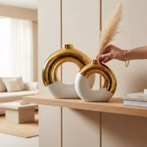 modern gold ceramic vase – minimalist hollow design