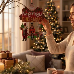 hanging christmas ornament with santa and classic figures