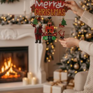 hanging christmas ornament with santa and classic figures