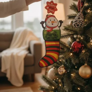 hanging snowman & stocking decoration – dual holiday cheer for christmas and new year