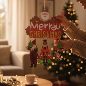 hanging christmas ornament with santa and classic figures