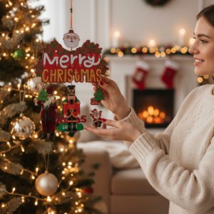 hanging christmas ornament with santa and classic figures