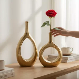 hollow oval gold ceramic vase