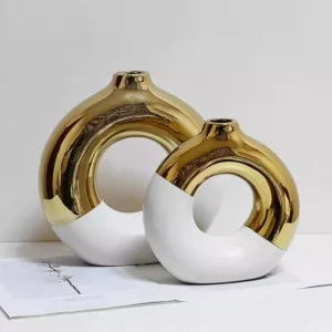 modern gold ceramic vase – minimalist hollow design
