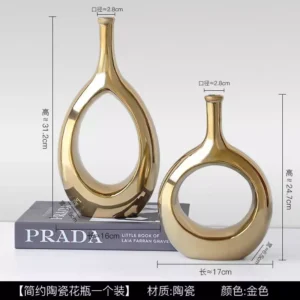 hollow oval gold ceramic vase