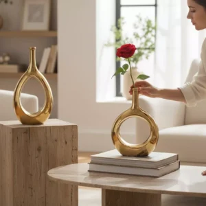 hollow oval gold ceramic vase
