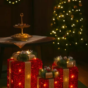 red glitter christmas gift boxes – golden trio set