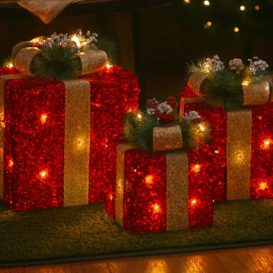 red glitter christmas gift boxes golden trio set 010