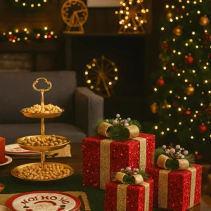 red glitter christmas gift boxes – golden trio set