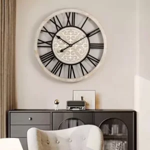 rustic wooden wall clock with roman numerals
