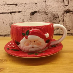 santa ceramic cup with saucer – 3d holiday design for festive sips