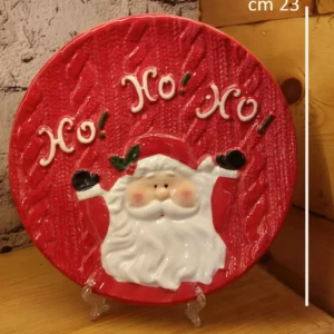 santa christmas ceramic plate – raised design with ho ho ho and cozy holiday details