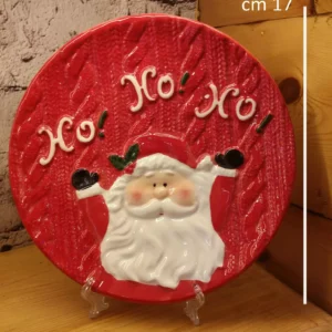 santa christmas ceramic plate – raised design with ho ho ho and cozy holiday details
