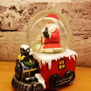 santa snow globe on train – festive 3d christmas decoration with whimsical detail