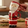 set of 3 connected santa ceramic mugs – full holiday character in one festive trio
