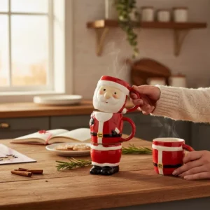 set of 3 connected santa ceramic mugs – full holiday character in one festive trio