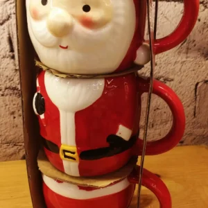 set of 3 connected santa ceramic mugs – full holiday character in one festive trio