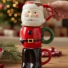 set of 3 santa ceramic mugs – festive trio with playful holiday character design