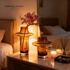 smoke brown glass vase set –modern flared design –two sizes