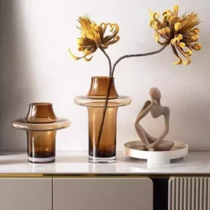 smoke brown glass vase set –modern flared design –two sizes
