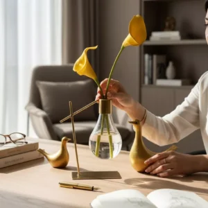 tilted glass lamp with elegant floral arrangement