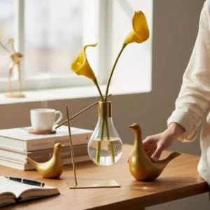 tilted glass lamp with elegant floral arrangement