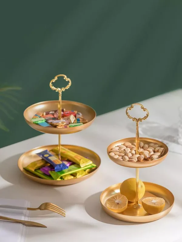 two tier gold serving tray – single integrated piece for elegant display and two tier gold serving tray – single integrated piece for elegant display and