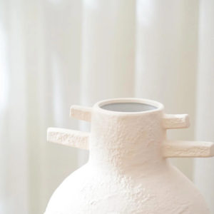 white ceramic vase duo with beaded accent