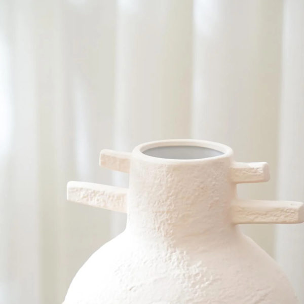 white ceramic vase duo with beaded accent white ceramic vase duo with beaded accent