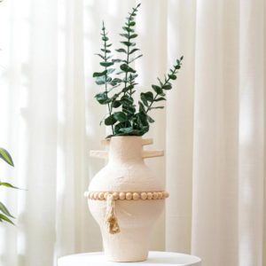white ceramic vase duo with beaded accent