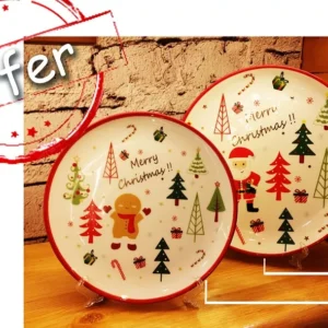 festive christmas plate – cheerful design with tree, gifts, and merry christmas message