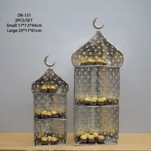 2 piece golden ramadan stand with dome design & elegant crescents