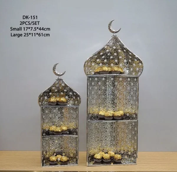 2 piece golden ramadan stand with dome design & elegant crescents 2 piece golden ramadan stand with dome design & elegant crescents
