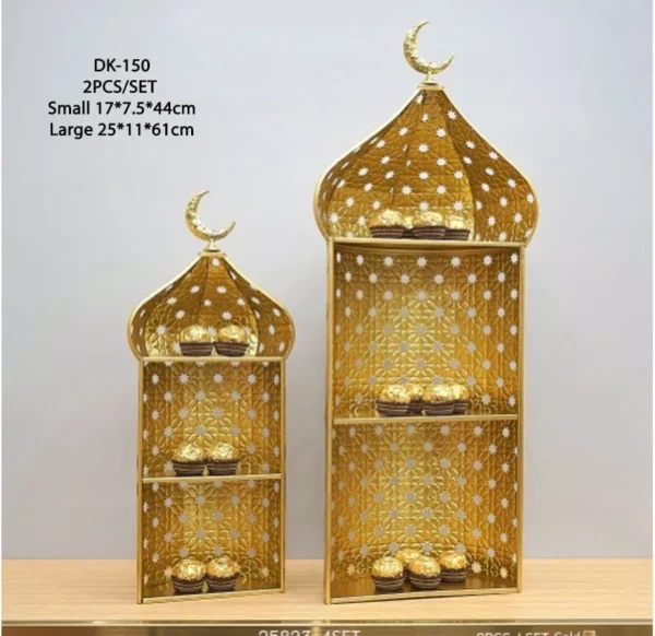 2 piece golden ramadan stand with dome design & elegant crescents 2 piece golden ramadan stand with dome design & elegant crescents