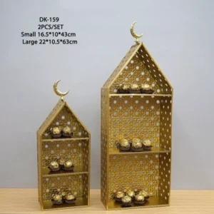 2 piece golden ramadan stand with house design & elegant crescents