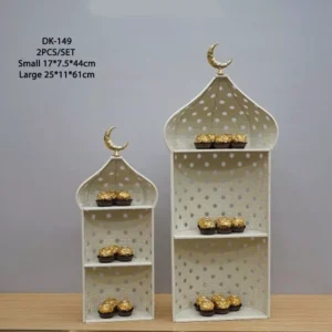 2 piece premium ramadan dome stand with white finish & golden crescent