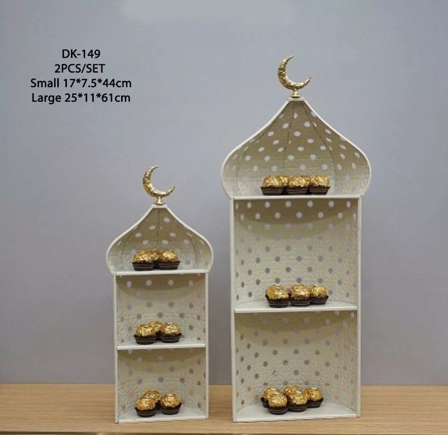 2 piece premium ramadan dome stand with white finish & golden crescent