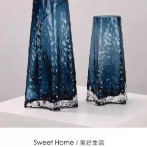blue gradient glass vases – contemporary rippled design with artistic finish