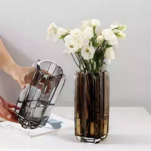 crystal edge glass vase – honey & smoky grey