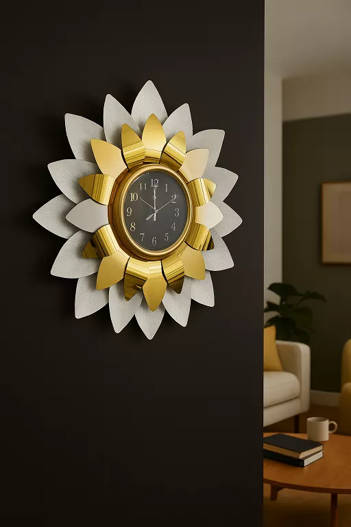 Decorative Wall Clock – Gold & White Flower Design - Image 3