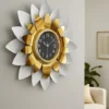 Decorative Wall Clock Gold White Flower Design 04 100x100