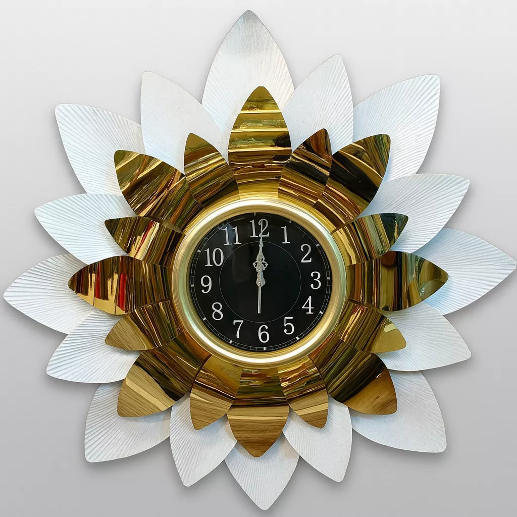 Decorative Wall Clock – Gold & White Flower Design - Image 2