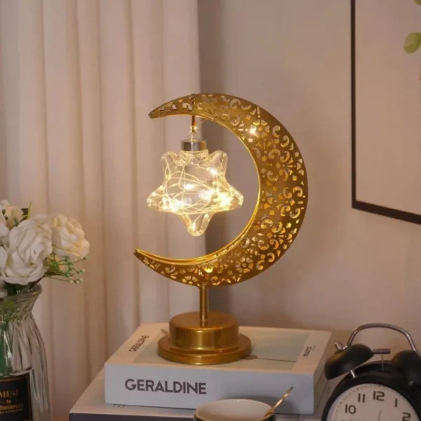luxury-ornate-crescent-ramadan-lantern-with-illuminated-glass-sphere-3 Luxury Ornate Crescent Ramadan Lantern with Illuminated Glass Sphere - الصورة 3